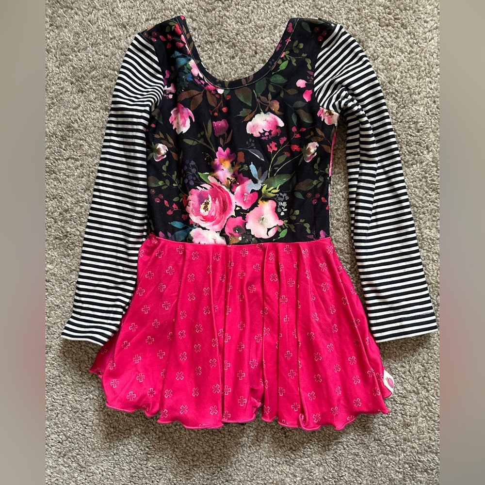Floral and Striped Long Sleeve Dress
